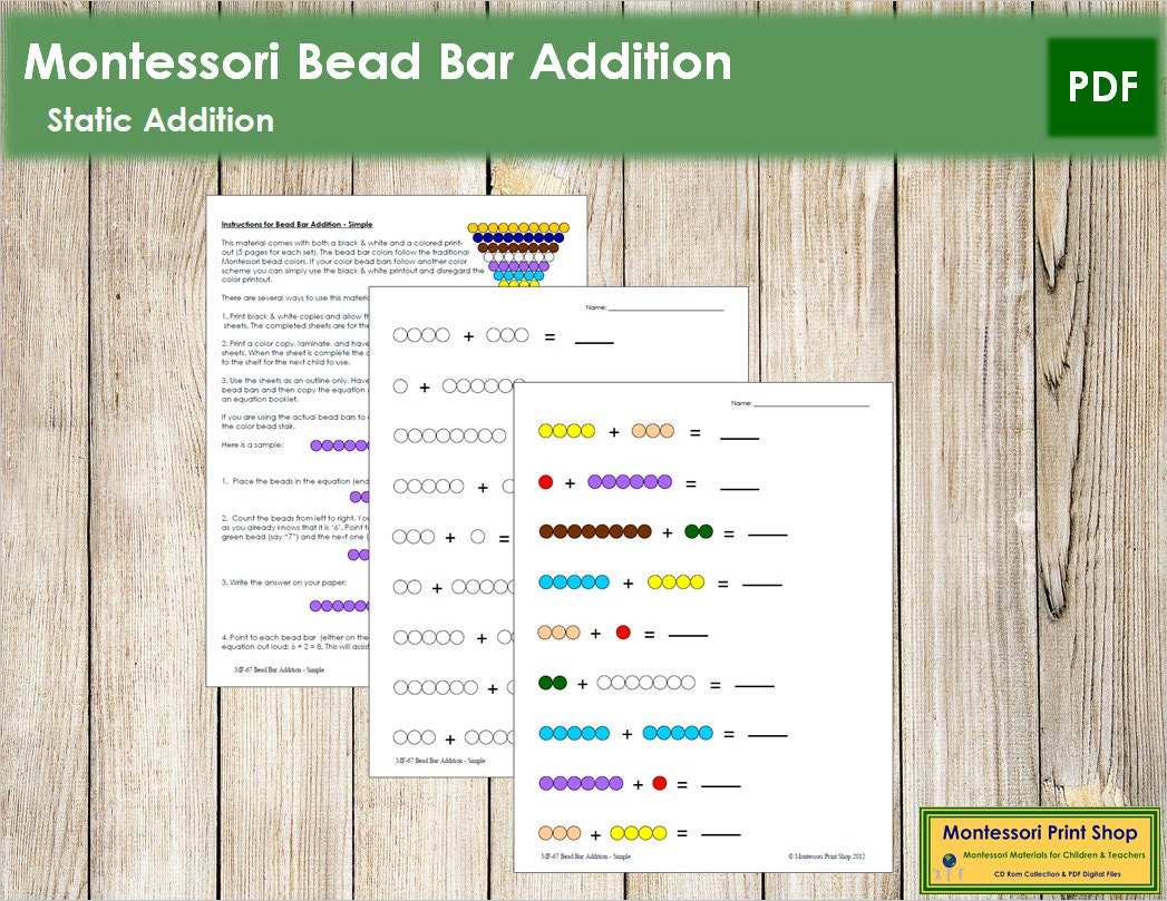 Bead Bar Addition Simple Primary Math Printable Etsy