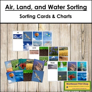 Air, Land, and Water Sorting Cards & Control Chart - Preschool - Printable Montessori Cards - Digital Download