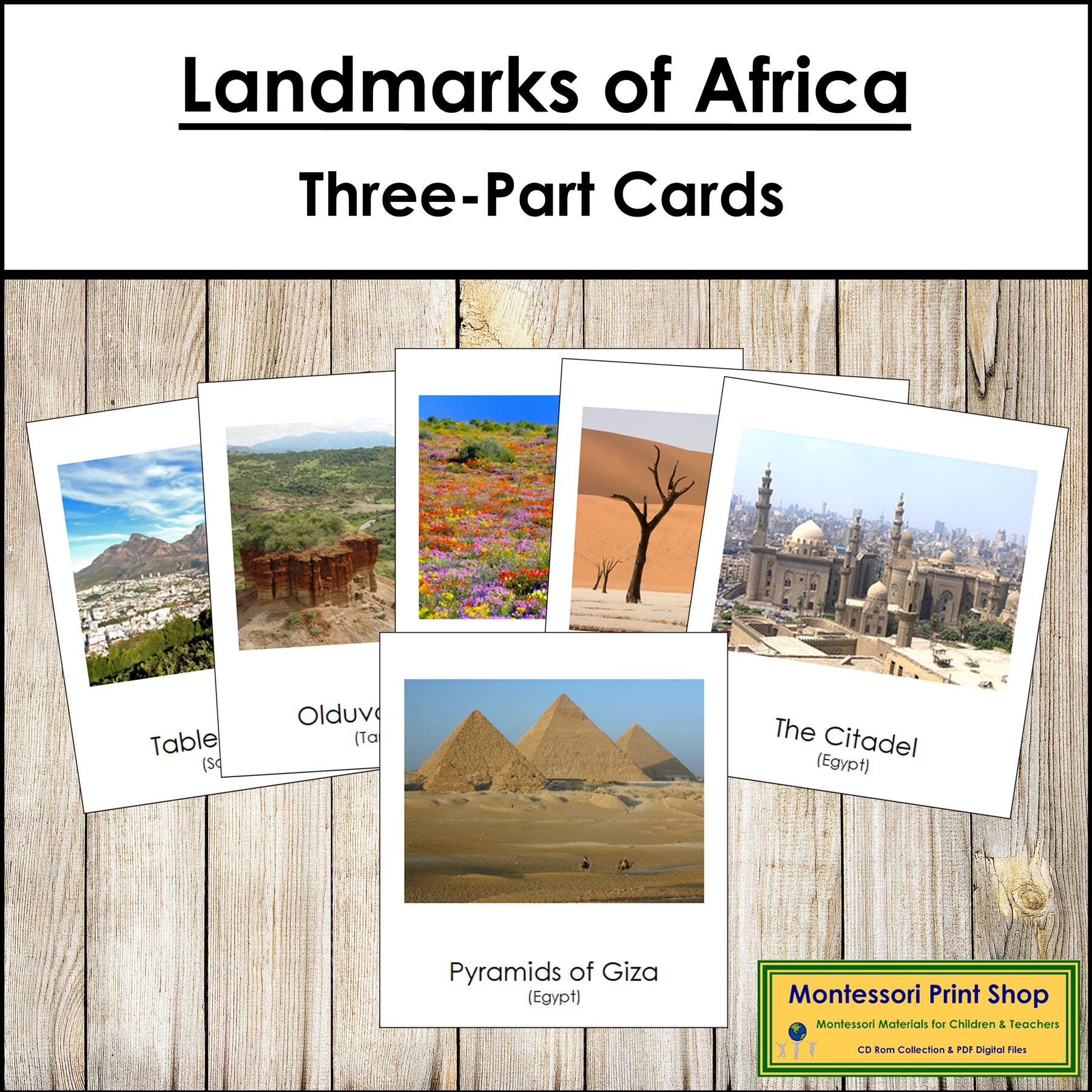 Montessori Landmarks of Africa 3-part Cards - Geography Continent Cards ...