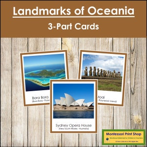 Monuments d'Australie/Océanie (code couleur) - Cartes Montessori Continent - Géographie - Cartes Montessori imprimables - Téléchargement numérique