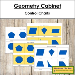 Tablas de control de geometría - Geometría primaria - Tarjetas Montessori imprimibles - Descarga digital