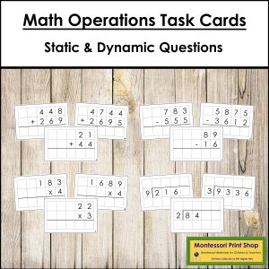 Paquete de tarjetas de comandos de operaciones matemáticas - Tarjetas Montessori imprimibles - Descarga digital