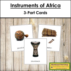Montessori Musical Instruments of Africa 3-Part Cards - Geography Continent Cards (Digital Download)