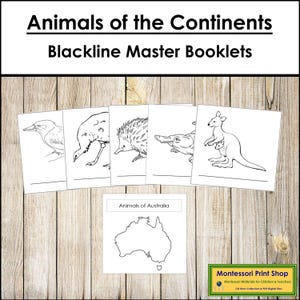 Tiere der Kontinente Hefte (Blackline Masters) - Montessori Zoologie - Druckbare Montessori Karten - digitaler Download