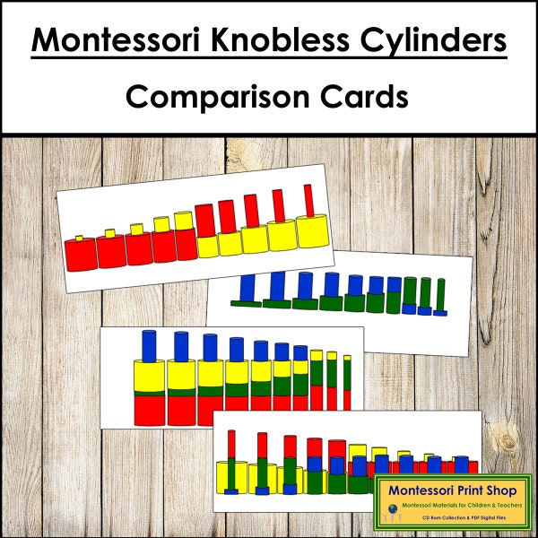 Knobless Cylinder Comparison Cards - Montessori Sensorial - Printable Montessori Cards - Digital Download