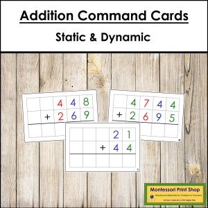 Tarjetas de comando de suma (codificadas por colores) - Tarjetas de tareas de operaciones matemáticas - Tarjetas Montessori imprimibles - Descarga digital