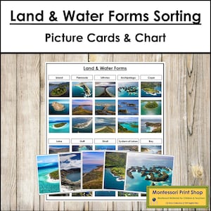 Land and Water Forms Sorting Cards & Control Chart - Montessori Geography - Printable Montessori Materials - Digital Download