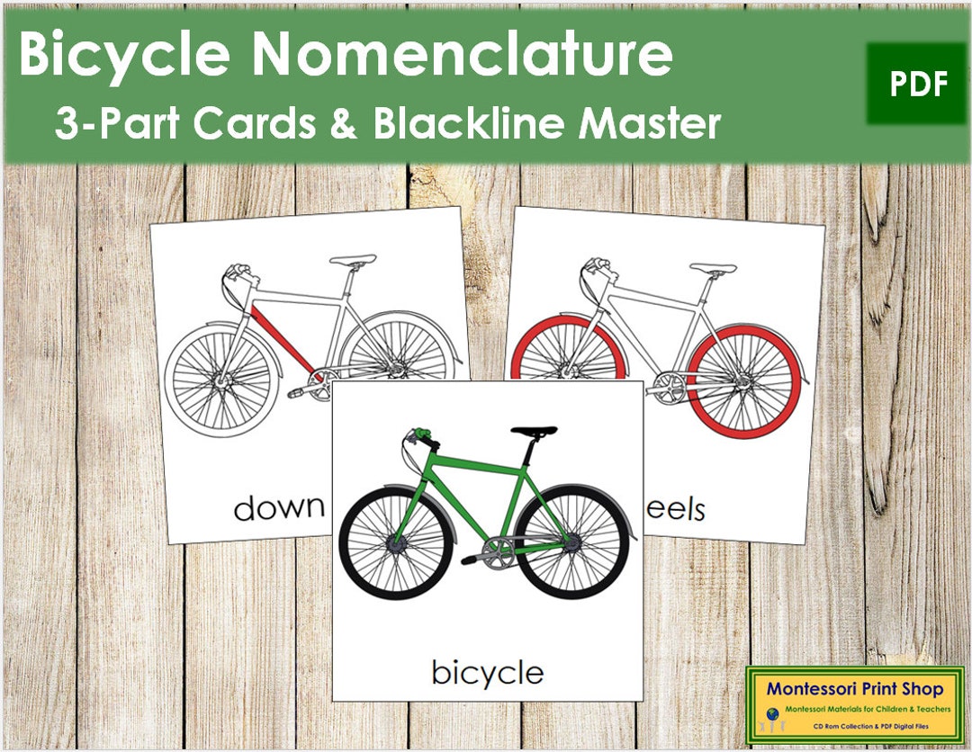 Parts of a Bicycle Nomenclature 3part Cards RED Printable Etsy