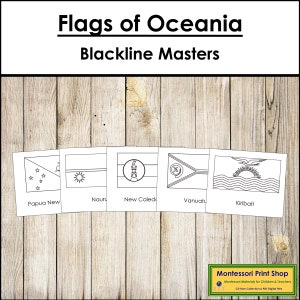 Drapeaux de l'Océanie Blackline Masters - géographie - cartes Montessori imprimables - téléchargement numérique