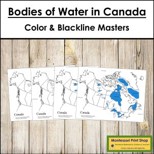 Bedeutende Gewässer in Kanada - Geographie - Druckbare Montessori Materialien - Digitaler Download