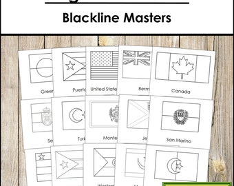 Flags of the World (Blackline Masters) Bundle - Geography - Printable Montessori Cards - Digital Download