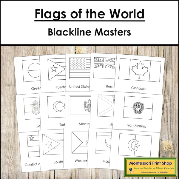 Flags of the World (Blackline Masters) Bundle - Geography - Printable Montessori Cards - Digital Download