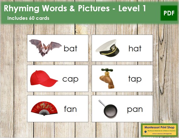 rhyming words pictures level 1 montessori language etsy