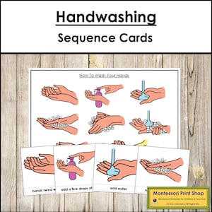Volgordekaarten handen wassen - kleuterschool - afdrukbare montessorikaarten - digitale download
