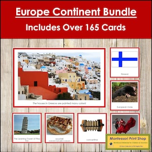 Pacchetto continente Europa (codificato a colori) - Geografia - Schede Montessori stampabili - Download digitale