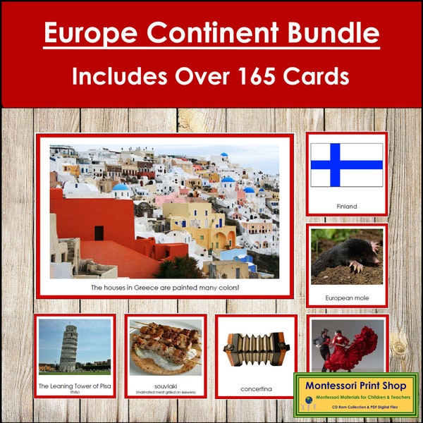 Europe Continent Bundle (color-coded) - Geography - Printable Montessori Cards - Digital Download