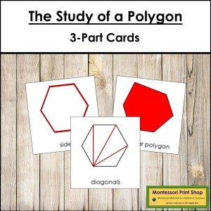 Tarjetas de 3 partes para el estudio de la nomenclatura de polígonos - Geometría - Materiales Montessori imprimibles - Descarga digital