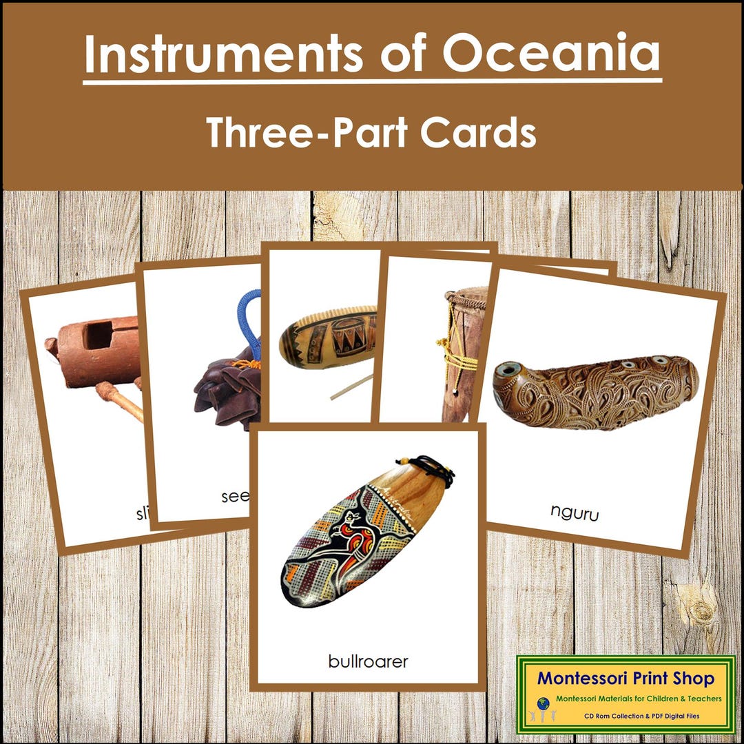 Montessori Musical Instruments of Australia/oceania 3-part Cards [color ...