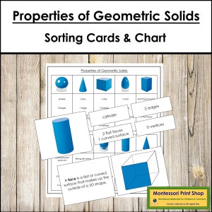 Propriétés des solides géométriques - Géométrie - Cartes Montessori imprimables - Téléchargement numérique