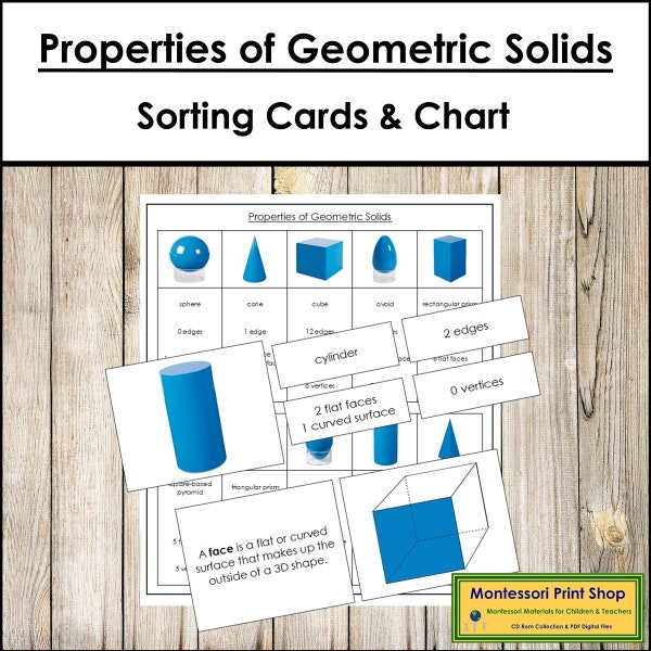 Properties of Geometric Solids - Geometry - Printable Montessori Cards - Digital Download