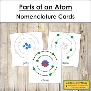Cartes en 3 parties de la nomenclature des parties d'un atome - Science - matériaux Montessori imprimables - téléchargement numérique