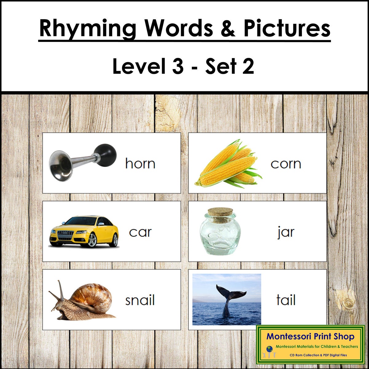Rhyming Words & Pictures [level 3, Set 2, CURSIVE] - Montessori Phonics ...