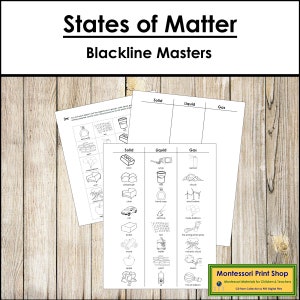 Stati della materia Blackline Masters - Scienza - Lezione Montessori stampabile - Download digitale