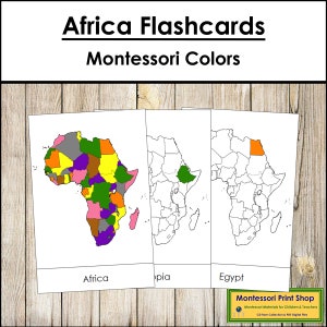 Schede didattiche Africa (codice colore Montessori) - Geografia - Materiali Montessori stampabili - Download digitale