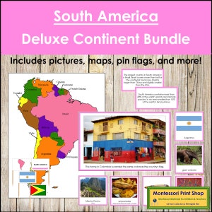 Ensemble continent de luxe pour l'Amérique du Sud (code couleur) - géographie - cartes Montessori imprimables - téléchargement numérique