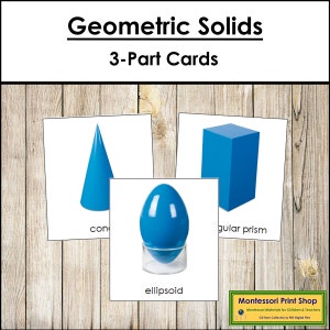 Montessori Geometrische Körper 3-teilige Karten - Geometrie - Printable Montessori Karten - Digitaler Download