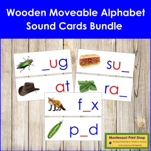 Paquete de tarjetas de sonido del alfabeto móvil de madera azul/rojo (impresión) - Idioma principal - Tarjetas Montessori imprimibles - Descarga digital