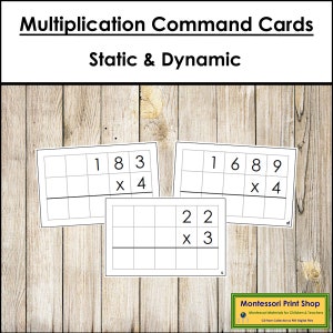 Tarjetas de comandos de multiplicación - Tarjetas de tareas de operaciones matemáticas - Tarjetas Montessori imprimibles - Descarga digital