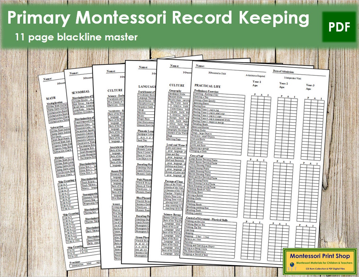 Primary Montessori Record Keeping Printable Montessori Etsy