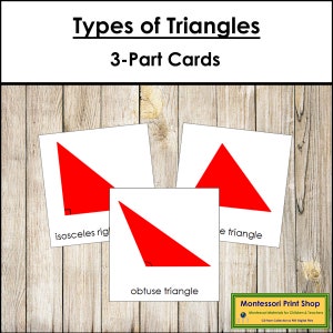 Nomenclature des types de triangles - Cartes en 3 parties - Géométrie - Matériaux Montessori imprimables - Téléchargement numérique