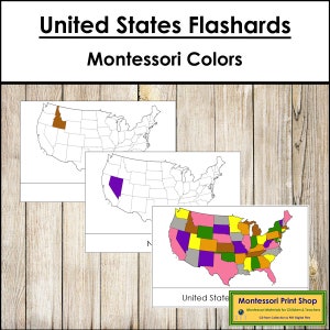 Schede didattiche degli Stati Uniti (codice colore Montessori) - Geografia - Materiali Montessori stampabili - Download digitale