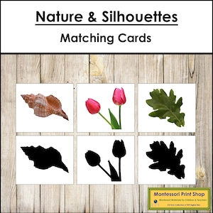 Cartões de correspondência de silhuetas (objetos da natureza) - Materiais Montessori para impressão - Download digital