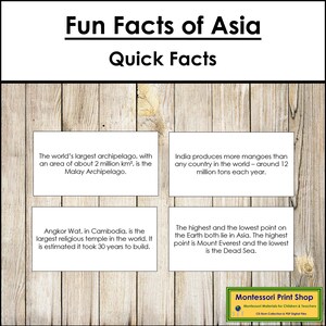 Curiosità sull'Asia - Carte Montessori sui continenti - Geografia - Carte Montessori stampabili - Download digitale