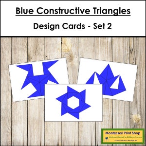 Ensemble de 2 cartes Design bleu triangles constructifs - géométrie - cartes Montessori imprimables - téléchargement numérique