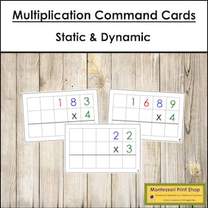 Tarjetas de comandos de multiplicación (codificadas por colores) - Tarjetas de tareas de operaciones matemáticas - Tarjetas Montessori imprimibles - Descarga digital
