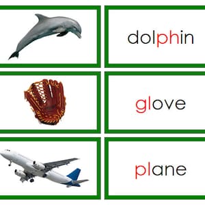 Printable Montessori Green Phonogram Language Series words & Picture Cards Set 1 by Montessori Print Shop