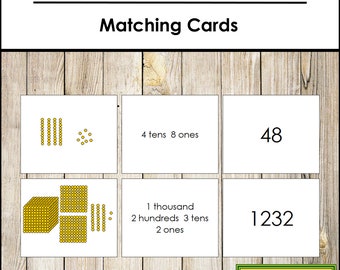 Golden Beads Place Value Cards - Primary Math - Printable Montessori Materials - Digital Download