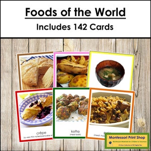 Lot aliments du monde (code couleur) - géographie - cartes Montessori imprimables - téléchargement numérique