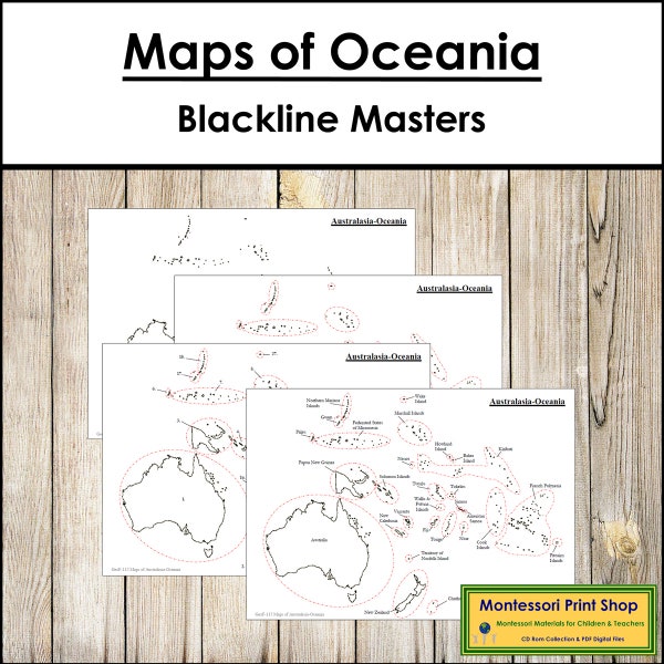 Oceania Map & Masters - Montessori Geography - Printable Montessori Materials - Digital Download