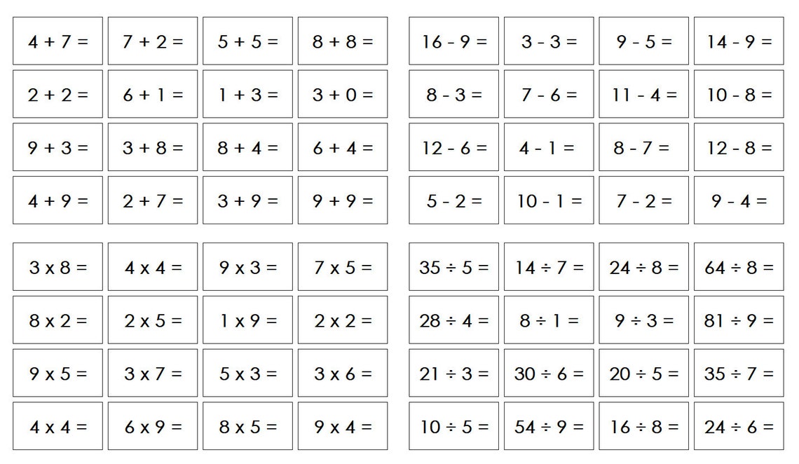 Math Operations Equation Slips Bundle - Addition, Multiplication ...