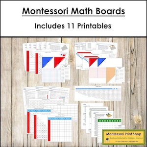 Paquete de tableros de operaciones matemáticas Montessori de primaria, gráficos e instrucciones - Materiales Montessori imprimibles - Descarga digital