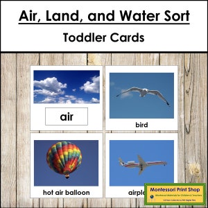 Tarjetas de clasificación de aire, tierra y agua - Tarjetas Montessori imprimibles para niños pequeños - Descarga digital