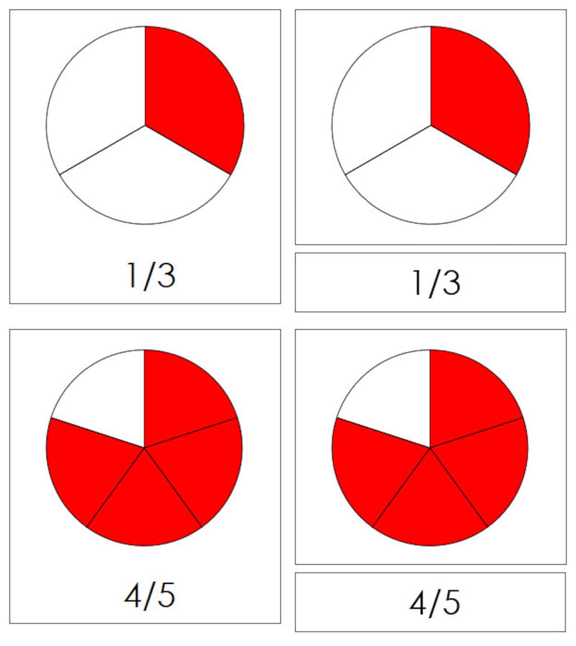 Fraction Cards Math Materials Printable Montessori Cards Etsy