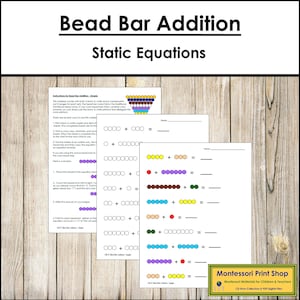 Addizione con barra di perline (semplice) - Matematica elementare - Schede Montessori stampabili - Download digitale
