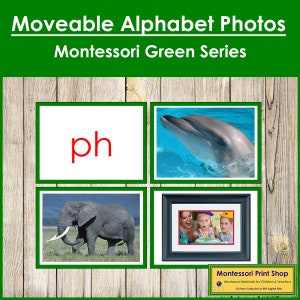Fotos del alfabeto móvil Montessori de la serie verde - Idioma principal - Tarjetas Montessori imprimibles - Descarga digital