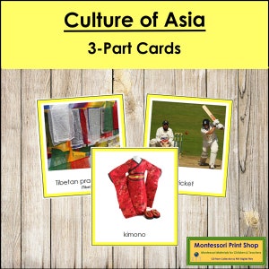 Culture de l'Asie (code couleur) - Cartes Montessori Continent - Géographie - Cartes Montessori imprimables - Téléchargement numérique